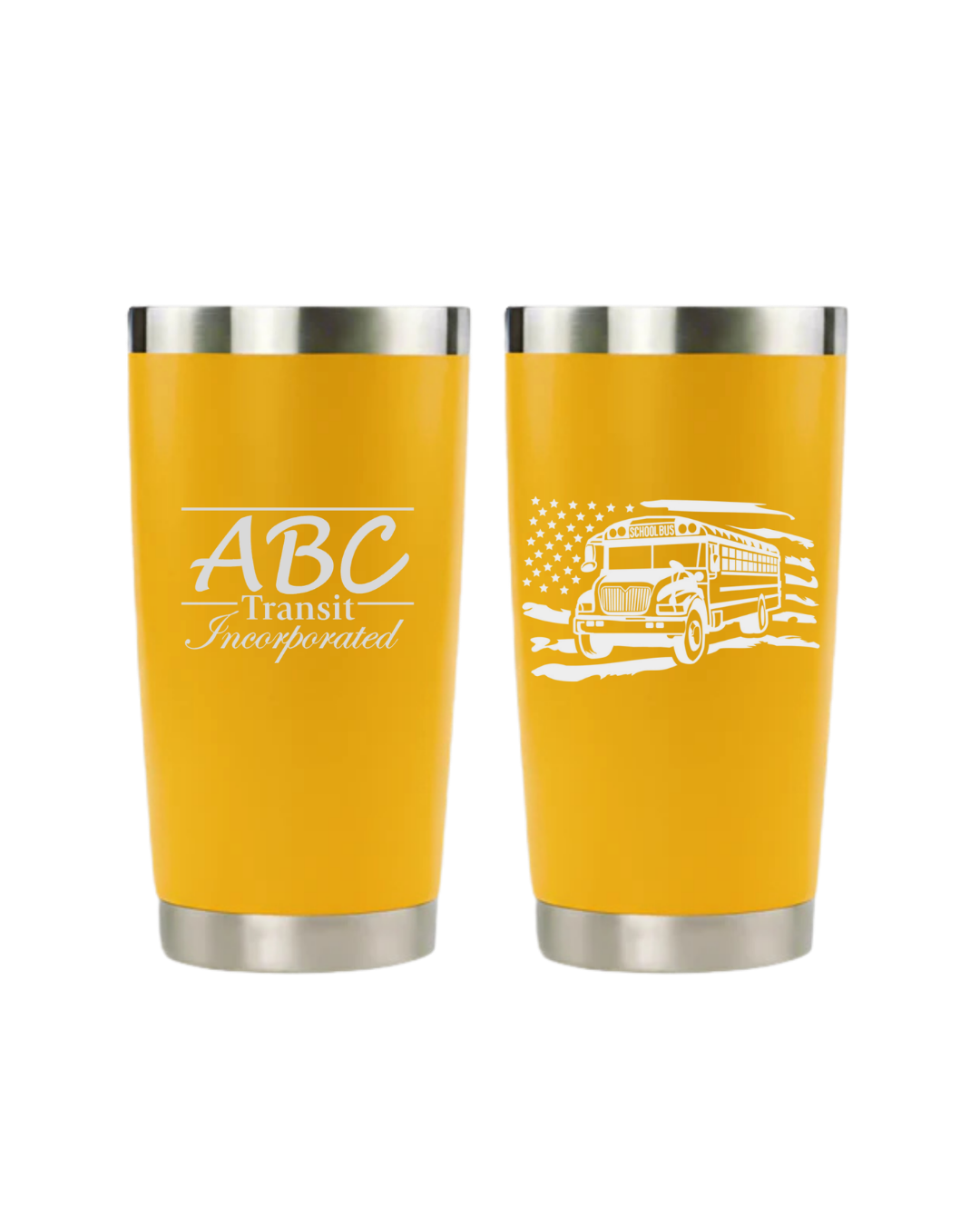 20oz Stainless Tumbler Yellow- Engraved ABC Transit Logo